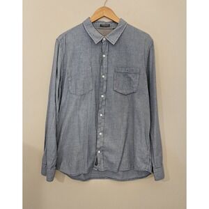 Toad Co Organic Cotton Blend Button Up Mixologist Shirt Womens L Blue Travel